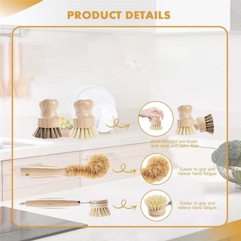 ABNL Ergonomic Wooden Handles  - đánh giá và giá Dish Brush Bamboo