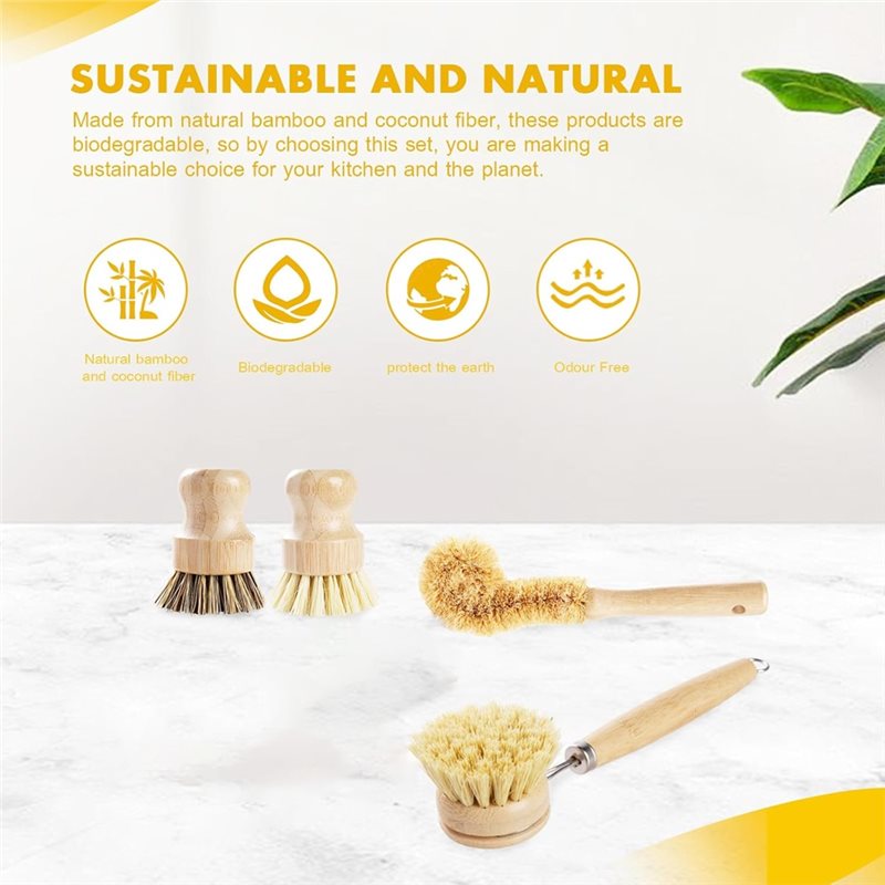ABNL Ergonomic Wooden Handles  - đánh giá và giá Dish Brush Bamboo