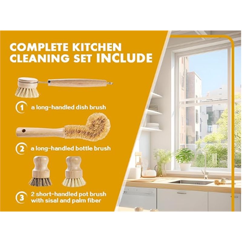 ABNL Ergonomic Wooden Handles  - đánh giá và giá Dish Brush Bamboo